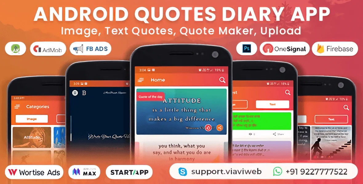 Android Quotes Diary (Image, Text Quotes, Quote Maker, Upload) App e PHP Script