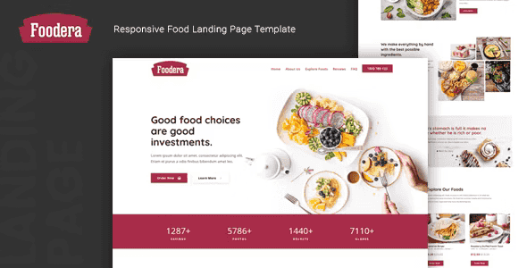 Foodera — Responsive Food Landing Page Template HTML