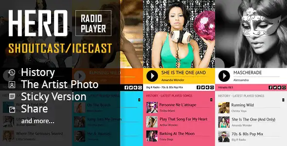 Hero – Shoutcast and Icecast Radio Player With History HTML