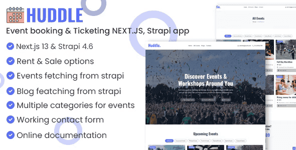 Huddle – Event booking & Ticketing NEXT.JS, Strapi App