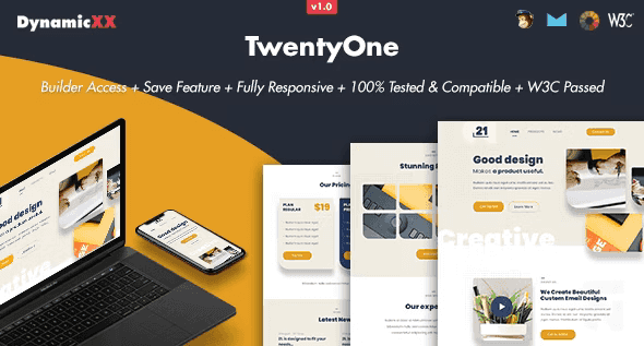 TwentyOne – Responsive Email + Online Template HTML Builder