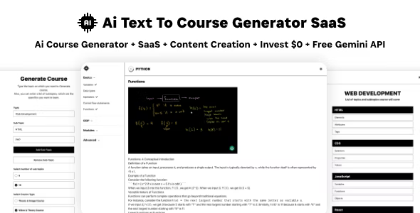 Ai Course Generator – Text To Course SaaS Ai Video & Image Content Payment Earn Gemini React Admin