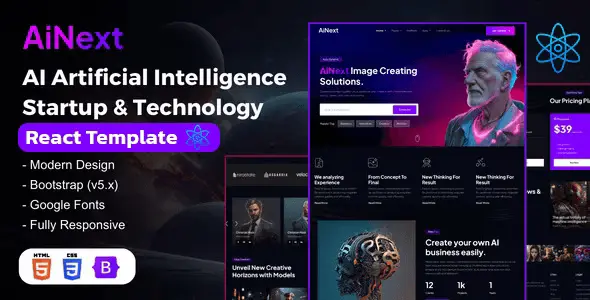 AiNext – AI Artificial Intelligence Startup & Technology React Template