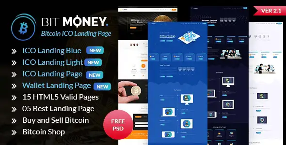 Bit Money – Bitcoin Cryptocurrency ICO Landing Page HTML Template