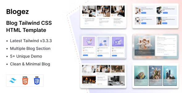 Blogez – Blog Pages Tailwind CSS 3 HTML Template