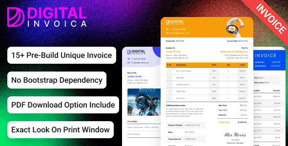 Digital Invoica – Invoice HTML Template for Ready to Print