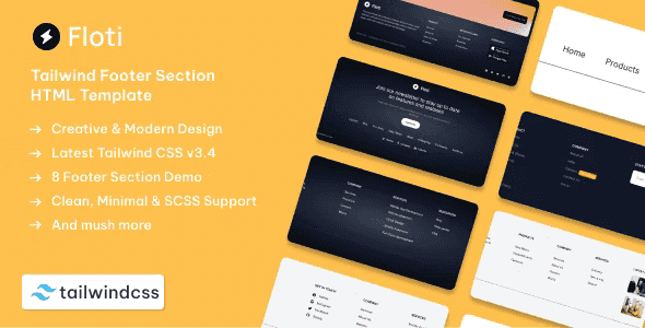 Floti – Tailwind CSS 3 Footer Section HTML Template