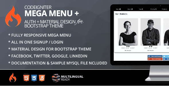 Mega Menu for CodeIgniter + ion-auth + Material Design for Bootstrap Theme