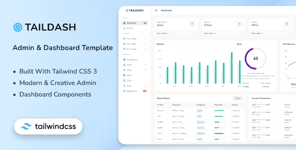 TailDash – Tailwind CSS 3 Admin Layout & UI Kit Template