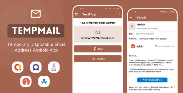 TempMail – Temporary Disposable Email Address App with AdMob Ads