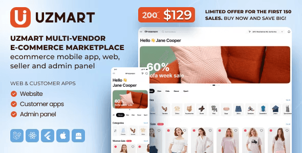 UzMart Multi-Vendor E-commerce Marketplace – eCommerce Mobile App, Web, Seller and Admin Panel