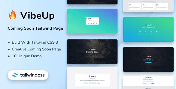 VibeUp – Tailwind CSS Coming Soon HTML Template