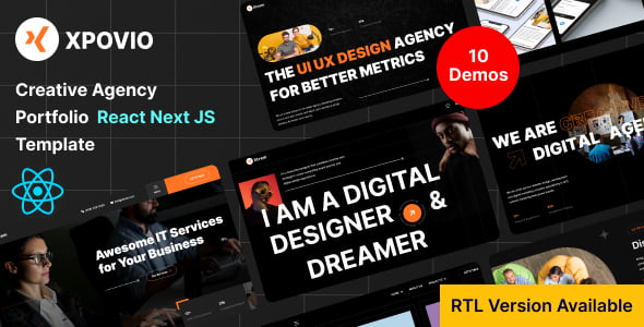 Xpovio – Digital Agency React Next Js Template + RTL
