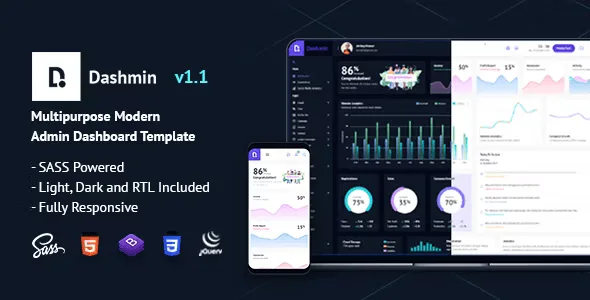 Dashmin – Responsive Admin Dashboard Template HTML