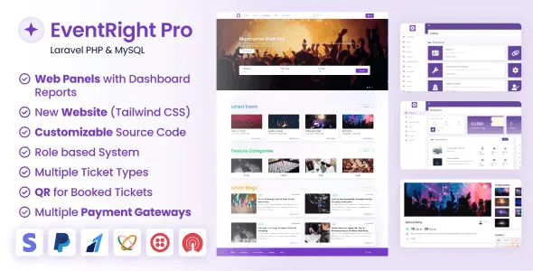 EventRight Pro – Ticket Sales and Event Booking & Management System with Website & Web Panels (SaaS) PHP Script