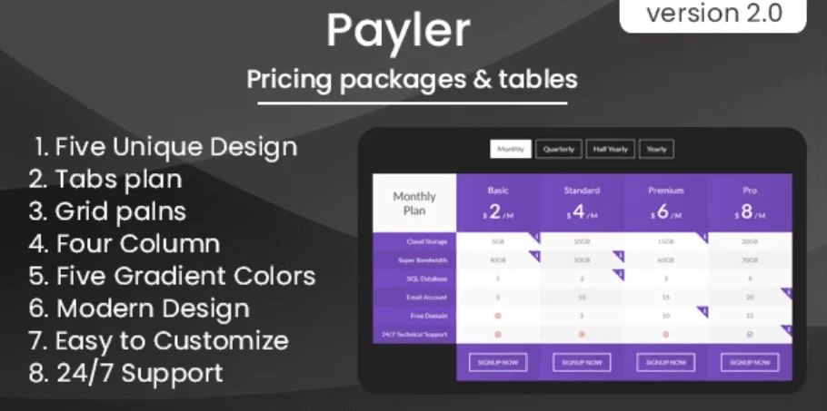 Payler – Pricing Packages & Tables Template HTML