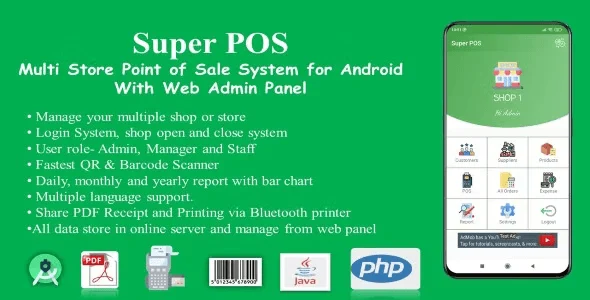 Super POS Multi Store Point of Sale System for Android with Web Admin Panel