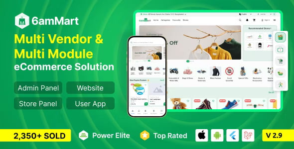 6amMart – Multivendor Food, Grocery, eCommerce, Parcel, Pharmacy Delivery app with Admin & Website PHP