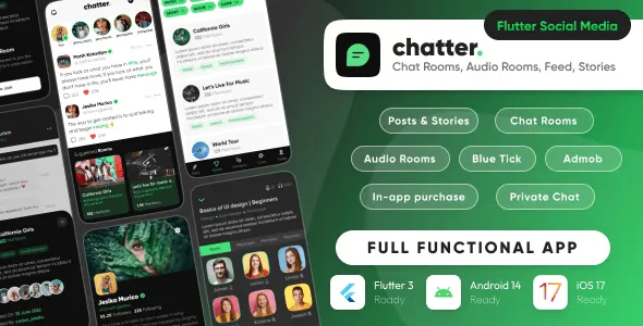 Chatter – Ultimate Social Media with Chat Rooms, Posts, Stories, Chat Flutter Laravel App PHP Script