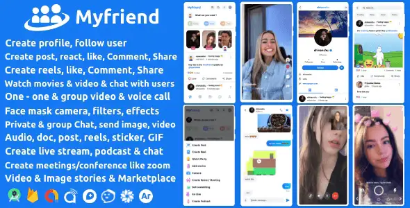 Myfriend – Friend Chat Post Tiktok Follow Radio Group ecommerce Zoom Live clone social network app