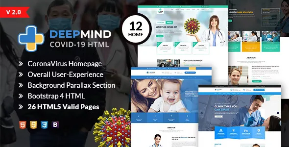 DeepMind – Coronavirus, Hospital and Heath HTML Template