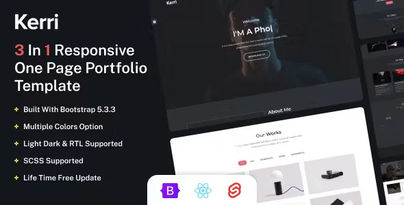 Kerri – Responsive Bootstrap 5, React & Svelte One Page Portfolio Template