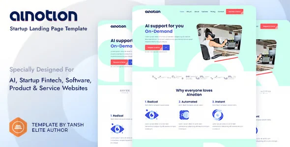 Ainotion – Startup Landing Page Template HTML