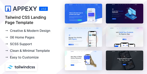 Appexy – Tailwind CSS Landing Page Template HTML