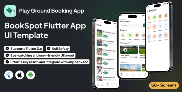 BookSpot UI Template – Play Ground Booking App – Flutter Easy Sports Venue Reservations App