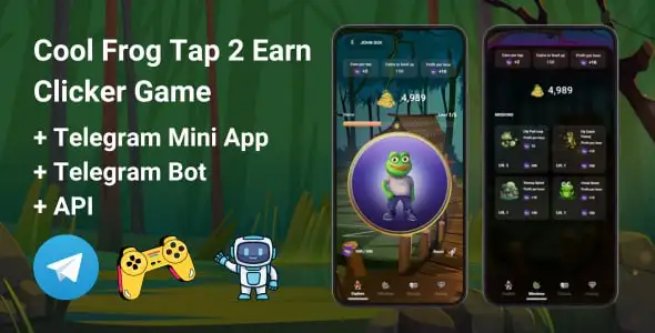 CoolFrog Tap2Earn Clicker Game With Telegram Mini App + API + Bot