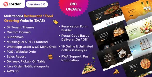 Eorder – Multitenant Restaurant Food Ordering Website (SAAS) PHP Script