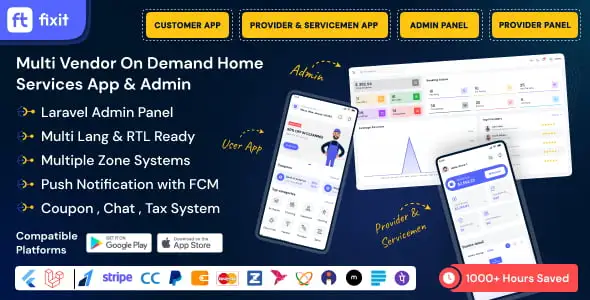 Fixit – Multi Vendor On Demand, Handyman, Home service Flutter App with Admin Complete Solution