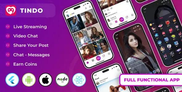 Tindo – Live streaming tango clone, Video call, Chat messages, Post – Flutter app with admin panel