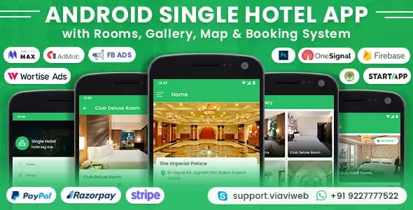 Android Single Hotel Application with Rooms, Gallery, Map and Booking System Script PHP