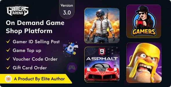 Gamers Arena – Digital Online Game Store, Game Top Up , Voucher & Gamer ID Selling Tools Script PHP