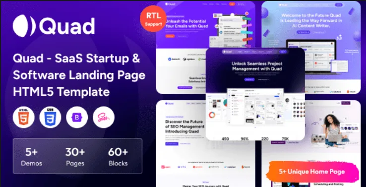 Quad – SaaS Startup & Software Landing Page HTML5 Template