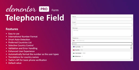 Telephone field for Elementor Forms Pro WordPress Plugin