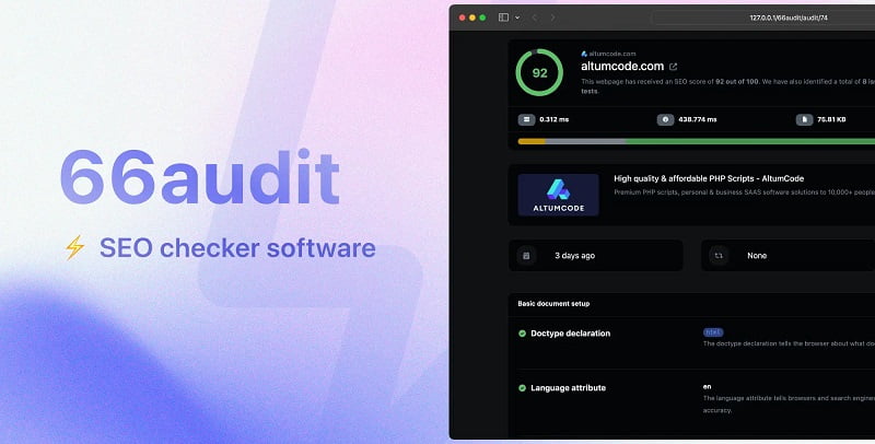 66audit SAAS – SEO audits Software PHP Script