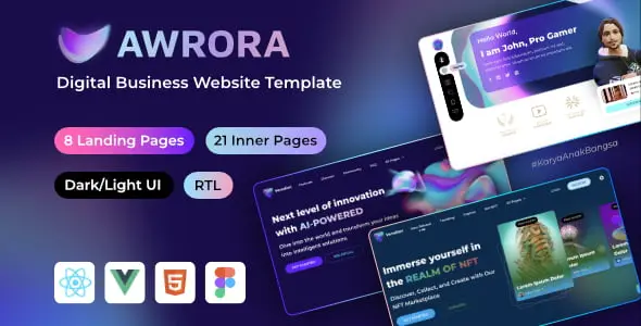 Awrora – AI Blockchain NFT Digital Business React Vue HTML Template