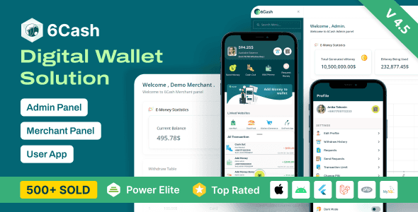 6Cash – Digital Wallet Mobile App with Laravel Admin Panel Aplicativo