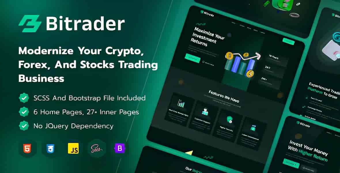 Bitrader – Crypto, Stock and Forex Trading Business HTML Template