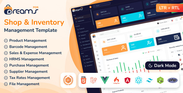 DreamsPOS – POS & Inventory Management Admin Dashboard Template (HTML Angular 18 React Vue Laravel)