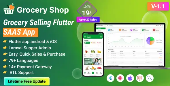 Grocery Shop – Grocery Selling Flutter App with Admin Panel Php Script SAAS