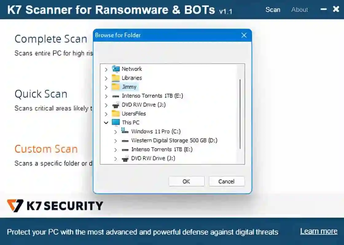 K7 Scanner for Ransomware & BOTs