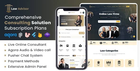 LawAdvisor – Seamless Tele-Advisory Platform & Virtual Legal Services with Flutter Apps, Web & Admin PHP Script