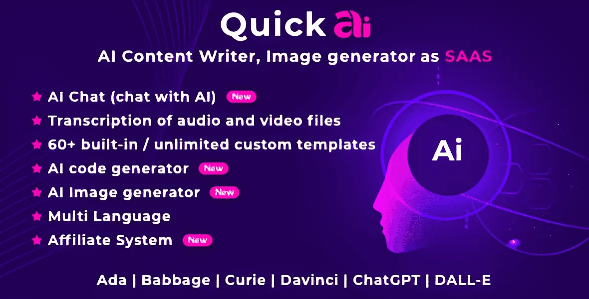 QuickAI OpenAI – AI Writing Assistant and Content Creator as SaaS