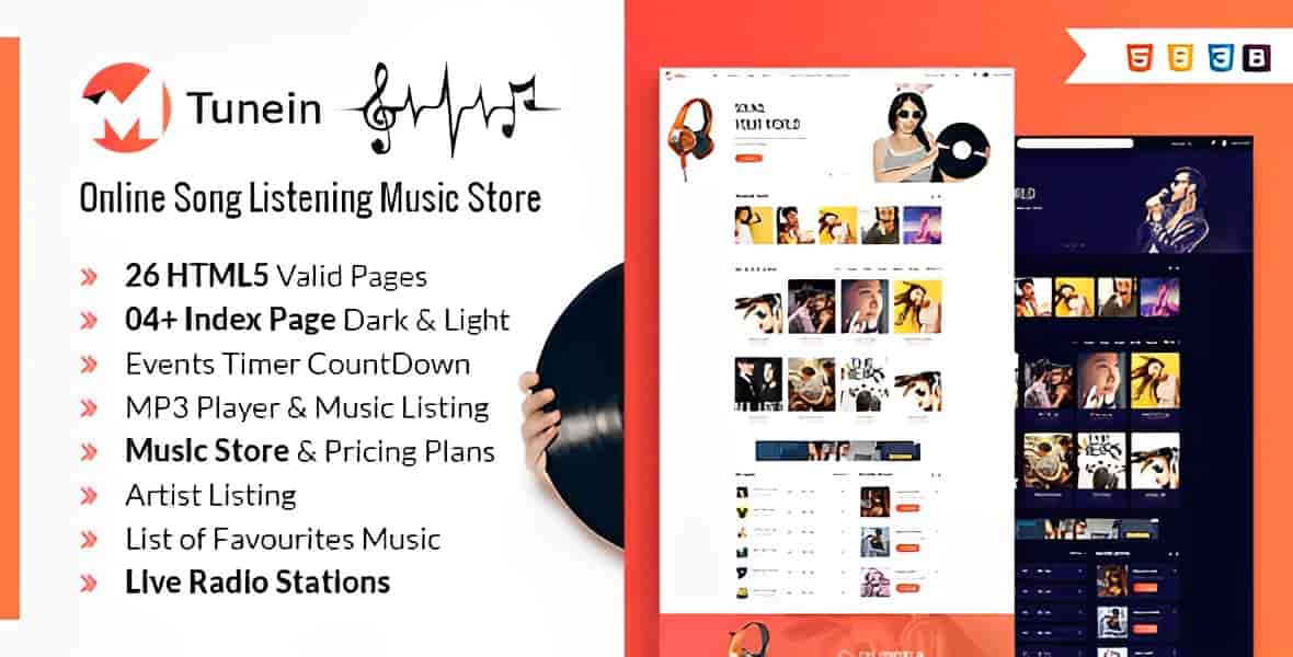 Tunein – Online Music Store and Radio Station HTML Template