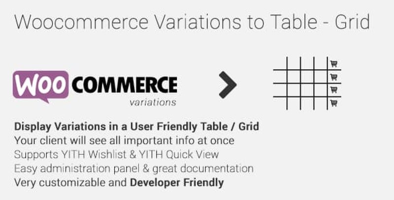 Woocommerce Variations to Table – Grid WordPress