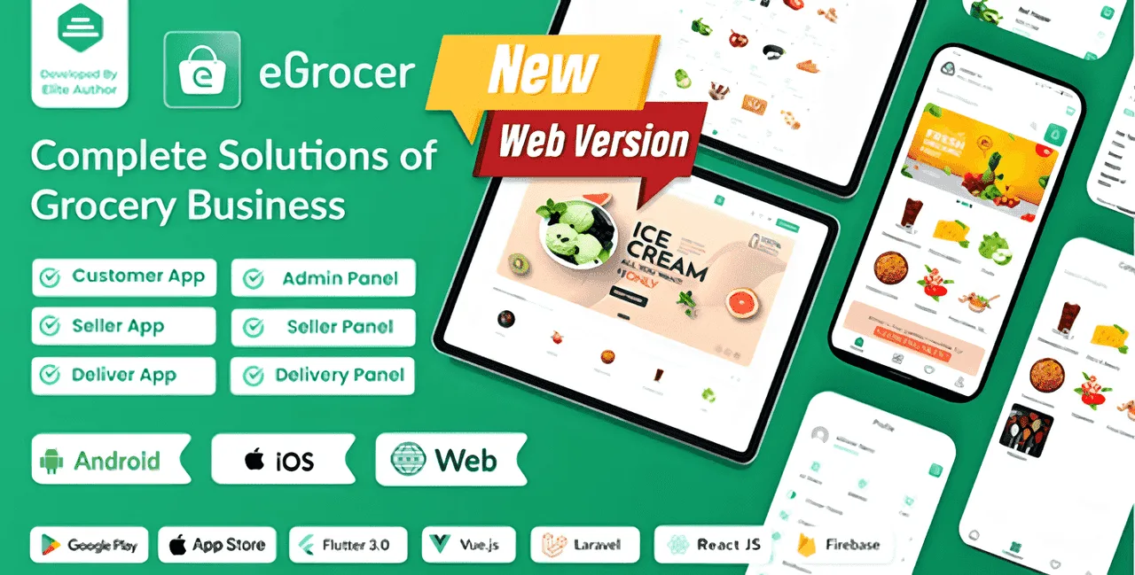 eGrocer – Online Multi Vendor Grocery Store, eCommerce Marketplace Flutter Full App with Admin Panel