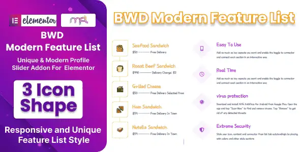 BWD Modern Feature List Addon For Elementor WordPress